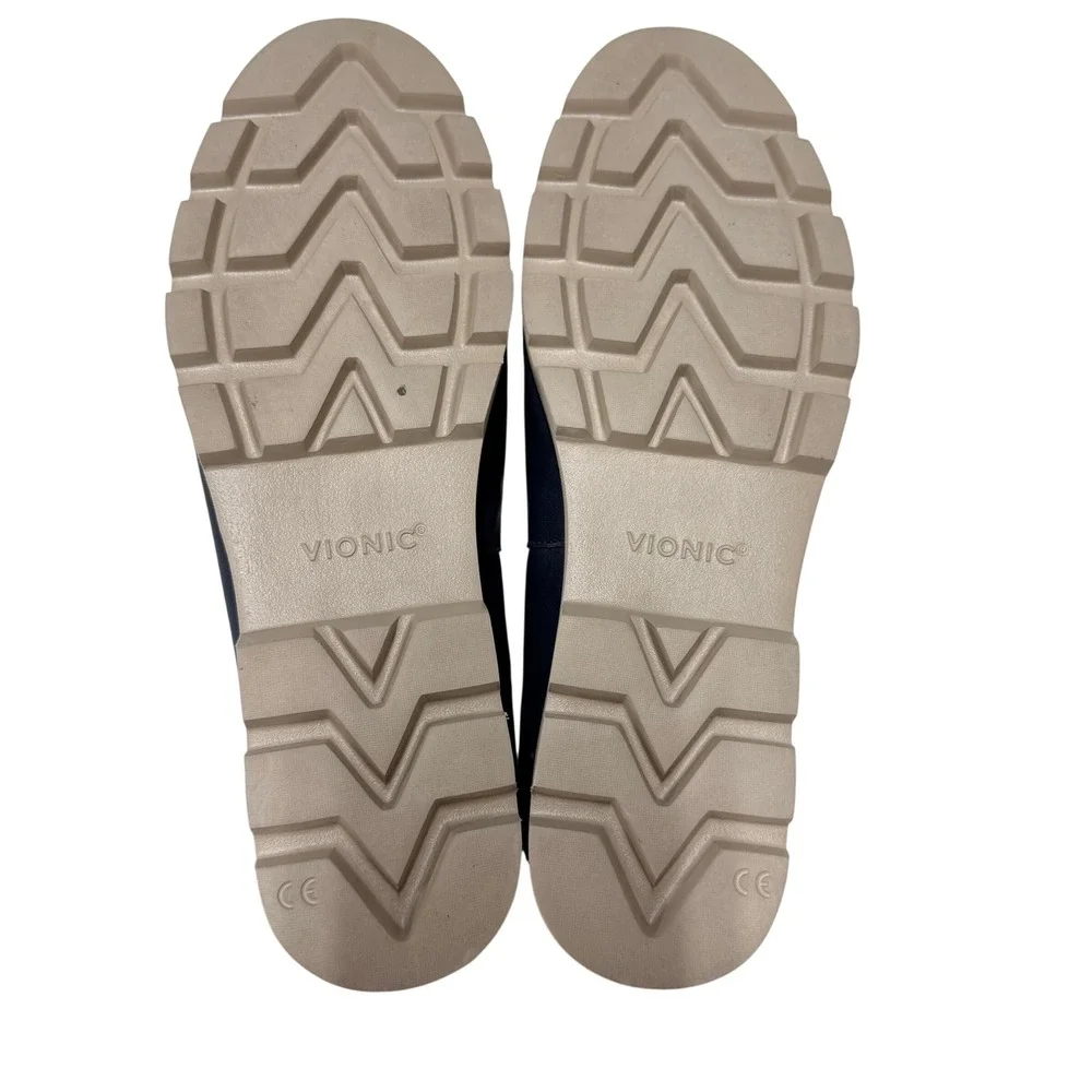 Vionic‎ Kensley Navy Nappa Leather Lug Sole Platform Loafers Womens 8.5